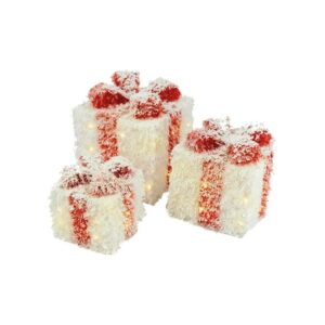 Scatole regalo natalizie innevate con led