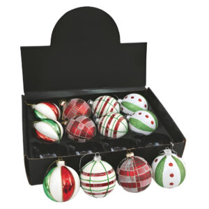 Palline di natale in vetro bianco, verde, rosso