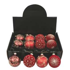 Pallina di vetro rosso in 4 decorazioni