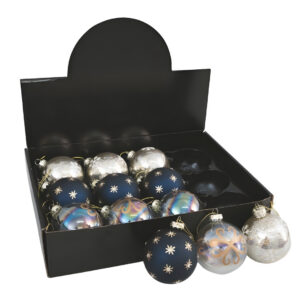 Palline natalizie in vetro blu e champagne
