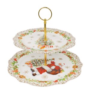 Alzatina natalizia bianca con decori e babbo natale