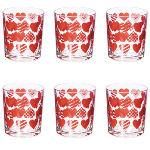Bicchieri acqua in vetro con cuori set da 6